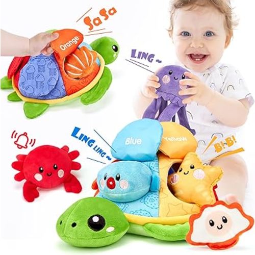 hahaland Montessori Toys for Babies 6-12 Months-6 PCS Stuffed Animals Baby Activity Soft Crinkle Toys Fine Motor Skills Learning Toy Infant Sensory Toys for Babies 6 9 12 18 Months Gift