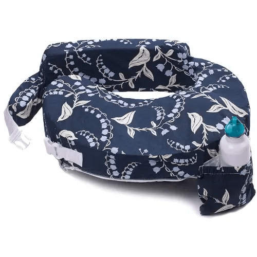 My Brest Friend Original Nursing Pillow Enhanced Ergonomics Essential Breastfeeding Pillow Support For Mom & Baby W/ Convenient Side Pocket, Double Straps & Slipcover, Navy Bluebells