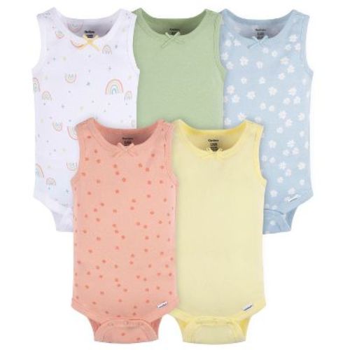 Gerber Baby Girls' Sleeveless Onesies® Bodysuits, 5-Pack, Color: Orange flowers, Size: 3-6m