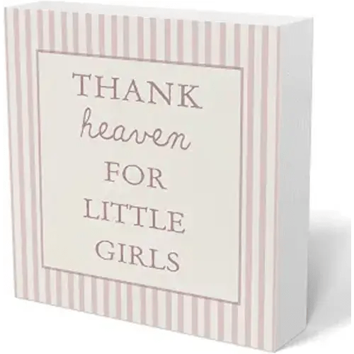 Baby Girl Nursery Wooden Sign Decor,Thank Heaven for Little Girls Decorations Wood Block Signs,Newborn Gifts，Baby Shower Decorations Gift,Pink Wood Sign for Toddler Little Girl Playroom Room Desk Shelf 5x5