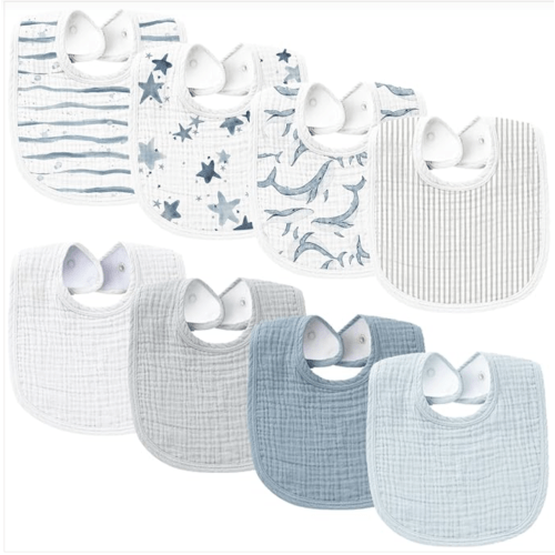 Baby Cotton Bibs 8 Pack - Ice Blue Color