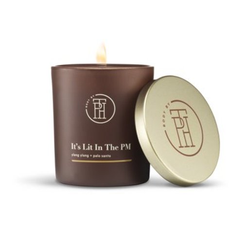 BODY BY TPH It’s Lit In The PM Aromatherapy Scented Soy Wax Blend Stress Relief Candle with Patchouli, Coconut Cream & Ylang-Ylang, 8 oz.