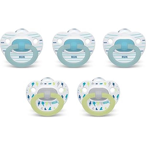 NUK First Choice Classic Orthodontic Baby Pacifier, 6-18 Months Baby Pacifier, Assorted Colors, Baby Must Haves, 5-pack