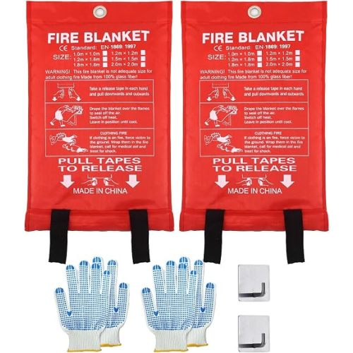 Home Emergency Fire Blankets 47“ x 47” Fiberglass Fire Blankets Essential Emergency Fire Blankets for Home and Kitchen 2 Packs