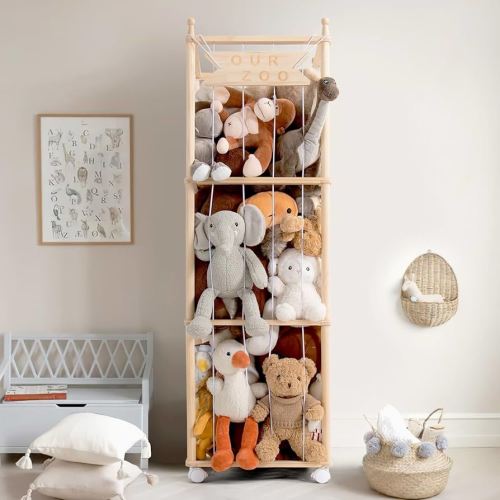 Mloong Stuffed Animal Storage, Wood Stuffed Animal Zoo Storage,Space Save Toy Organizer, Extra Large Capacity Plush Toy Cage,Stuffed Animal Holder,Gift for Nursery Playroom Kidroom Bedroom-54 inch