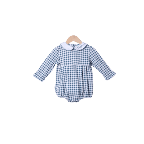 Stone Blue Knit Gingham Peter Pan Bubble