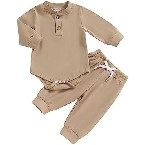 Newborn Baby Boy Girl Clothes Ribbed Knitted Long Sleeve Romper Pants Solid Cotton Infant Fall Winter Outfits 2Pcs