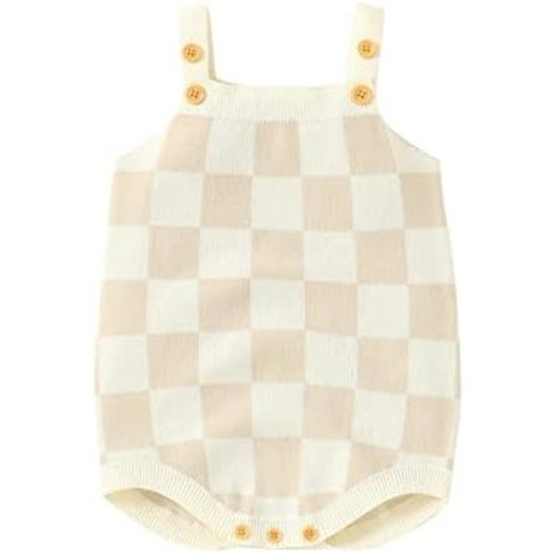 Gueuusu Newborn Baby Girl Summer Clothes Checkerboard Plaid Print Sleeveless Knitted Bodysuit Romper One Piece Jumpsuit