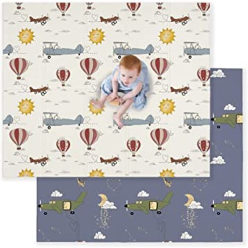 JumpOff Jo Baby Play Mat - Large Folding Foam Play Mat for Infants, Babies, Toddlers, Waterproof, Double-Sided (70" x 59") - Take Flight