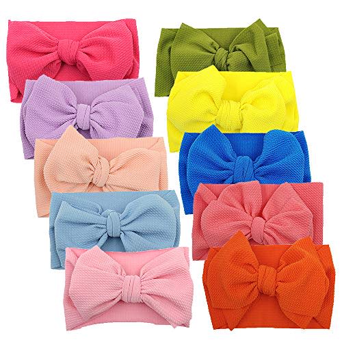 KIDOCHEESE Big Bows Headbands with Elastics Nylon Oversized Head Wraps and Large Hair Accessories for Newborns, Infants, Toddlers, and Kids