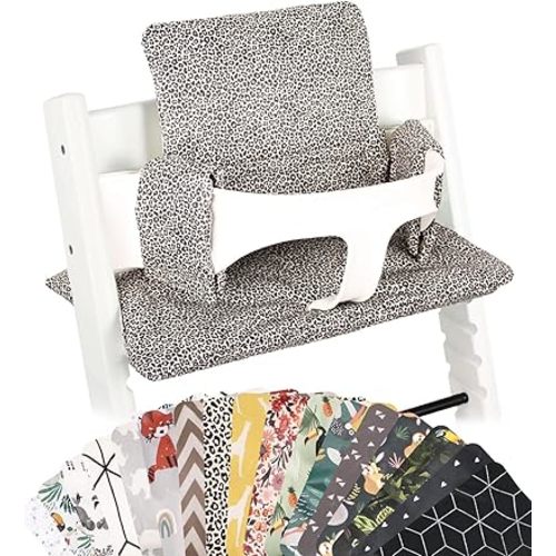 UKJE Cushion Compatible with Stokke Tripp Trapp - Soft Seat for Infants, Babies & Toddlers, High Chair Accessories, Cotton Fabric Insert, Easy to Install, Handmade in Europe (Leopard)