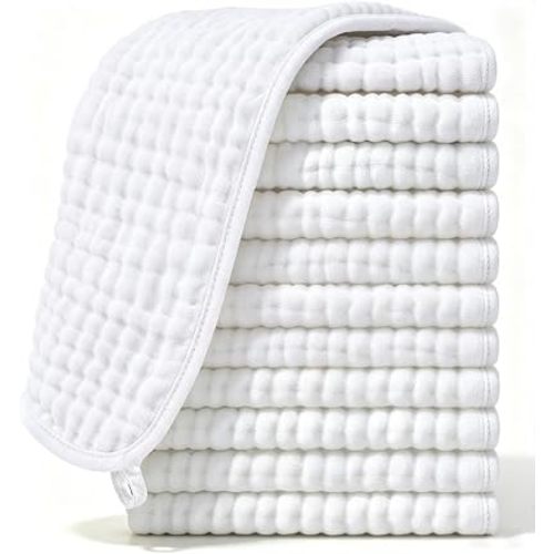 Ease Cubs Muslin Burp Cloths Large 100% Cotton Hand Washcloths for Boys & Girls, Baby Essentials Extra Absorbent and Soft Burping Rags for Newborn Registry (White, 12-Pack, 20" X10")
