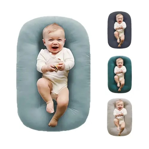 Baby Lounger for Newborn Pillow,Baby Nest Pillow Co-Sleeping for Baby in Bed Breathable & Soft,Babies Essentials Gifts Newborn Lounger for Boys & Girls 0-12 Months-Misty Blue