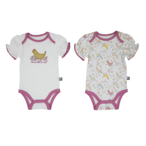 John Deere Pink and White Chick Print Onesie 2 Pack