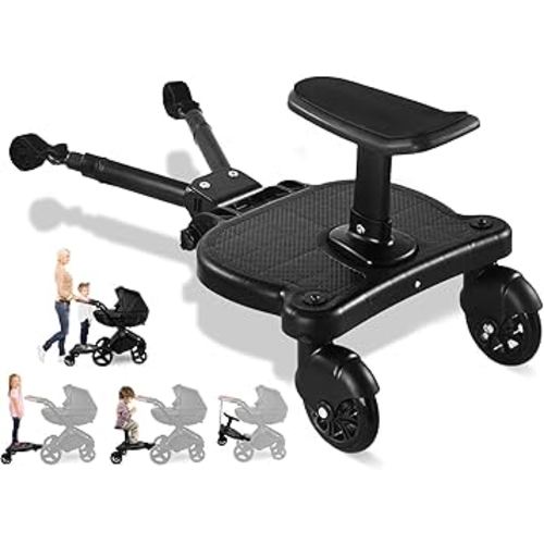 Universal Stroller Board with Detachable Seat, 2 in1 Stroller Ride-On Board, Sit and Stand Stroller Attachment for 3-7 Years Old, Holds Up to 55 lbs