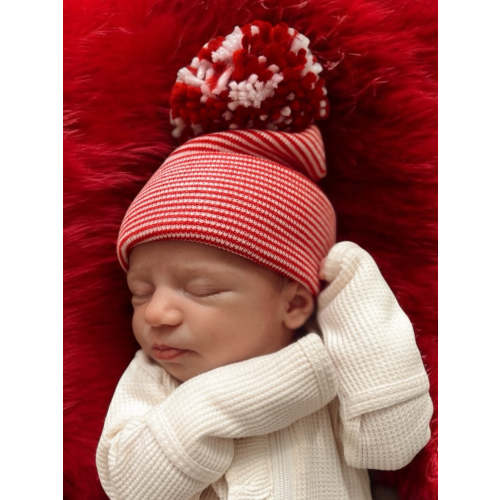 Baby's First Hat®, Red/White Stripe Pom