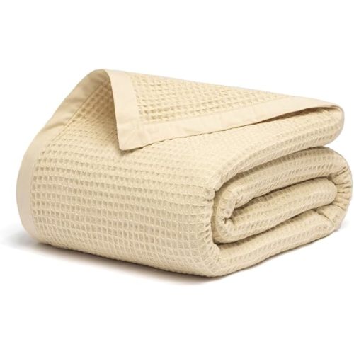 Salt Earth GOTS Certified 100% Organic Cotton Throw Blanket, 55" X 60" Waffle Blankets & Throws for Bed, Throw Blanket for Couch, Modern & Cozy Blanket, All Season, Comfy & Soft Blankets (Parchment)