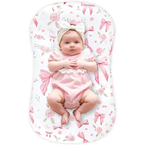 Baby Lounger Cover Grils Boys, Soft and Comfortable Newborn Lounger Cover, Breathable and Stretchy Infant Nest Slipcover, Compatible with Snuggle Me Newborn Lounger, Cover Only (Pink Rose)