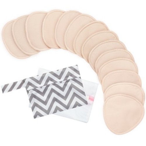 KeaBabies 14pk Contour Organic Nursing Pads, Reusable Nipple Pads for Breastfeeding, Washable Breast Pads + Wash Bag, Color: Bare beige, Size: large 4.8"