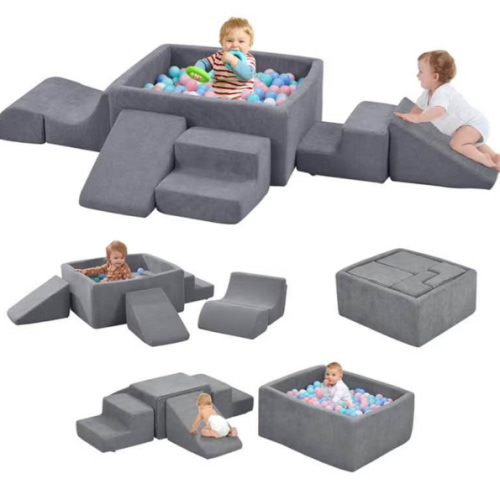 Foam Climbing Toys for Toddlers with Large Ball Pit, Foam Climbing Blocks, Soft Play Climb and Crawl Activity Playset, Toddler Play Crawling Climbing Sliding Indoor(Excluding Balls)