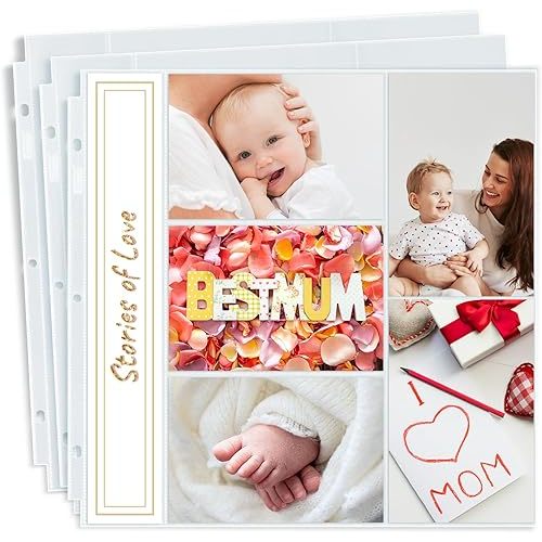 Dunwell Photo Album Refill Pages 12x12 (4x6 Mixed Layout), 25-pack, 3-Ring Scrapbook Binder, Acid-Free Poly