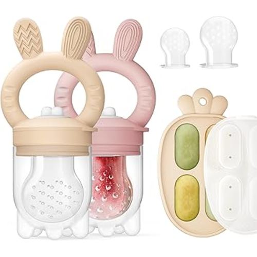 2 Packs Baby Fruit Feeder & Freezer Tray Combo, Push Pop Baby Food Feeder to Safely Introduce New Foods, Fresh & Frozen Food Silicone Feeder, 100% Food Grade, BPA Free