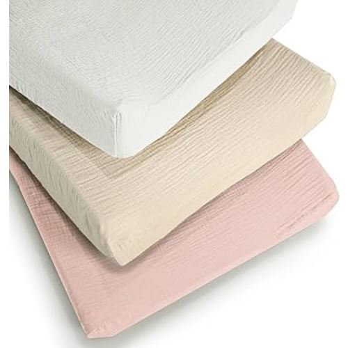 Muslin Changing Pad Cover for Boys Girls 100% Cotton Fitted Baby Diaper Changing Table 3 Pack Soft and Breathable for Standard Changing Table Topper 32"x16"