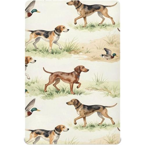 Fitted Crib Sheets for Baby Boys or Girls Soft Breathable Baby Play Yard Sheet for Standard Size Crib Mattress 52x28in Hunting Dogs and Ducks