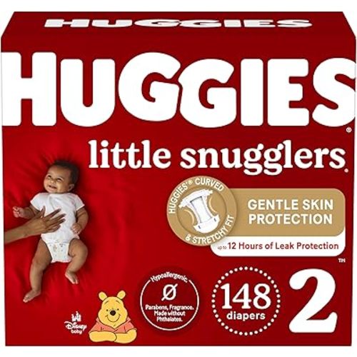 Baby Diapers Size 2 (12-18 lbs), 148ct, Huggies Little Snugglers