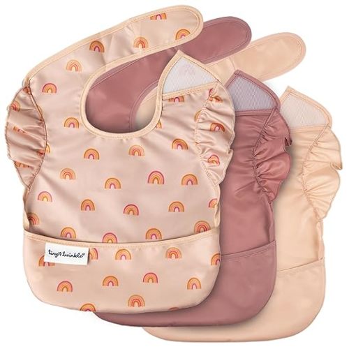 Tiny Twinkle Mess-Proof Baby Bibs for Eating | Waterproof, Wipeable Toddler Bibs with Catch-All Pocket | Feeding Bibs for Girls & Boys(3 Pack,Boho Set)
