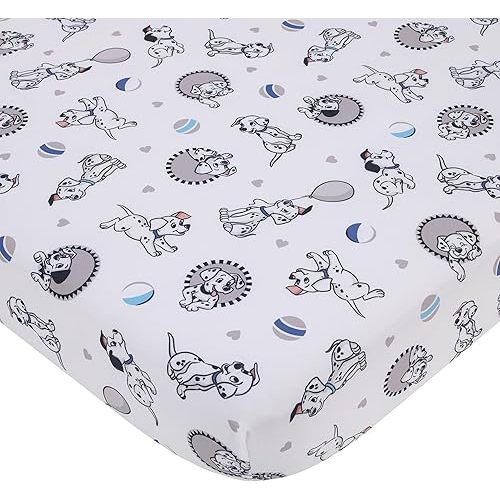 Disney 101 Dalmatians Gray, Black, White, and Blue Puppies Super Soft Nursery Fitted Crib Sheet