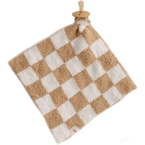 Forever French Baby | Lovey | Pacifier Holder | Lovey Gifts | Boy & Girl | Ideal for Age 0 Months & Up | Microfiber Feather Yarn | Pacifier Not Included (Checkerboard)