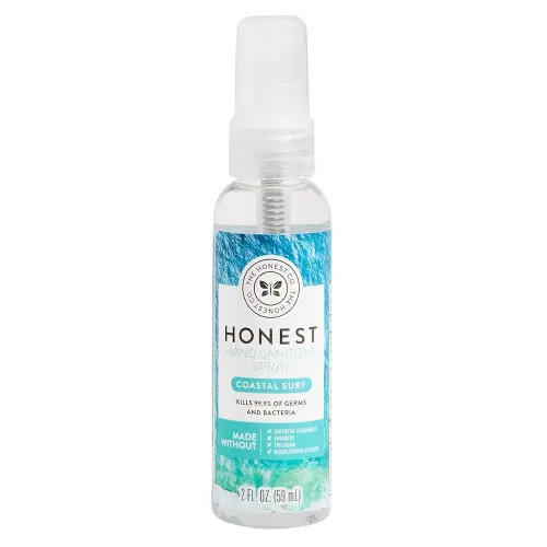 The Honest Company Plant-Based Hand Sanitizer Spray | Kills 99.9% of Germs | Hypoallergenic, Quick-drying + Moisturizing | Coastal Surf, 2 fl oz