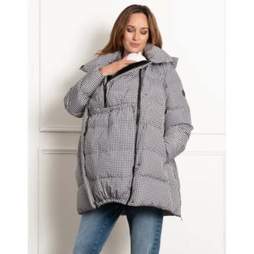 Houndstooth Belted Puffer Maternity Coat | Seraphine