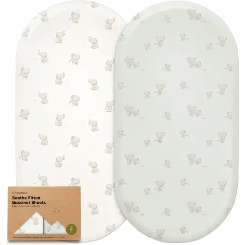 2-Pack Organic Bassinet Sheets for Girls, Boys - 100% Cotton Bassinet Mattress Sheets Compatible with Halo Bassinest Swivel Sleeper, Graco, Baby Delight, Chicco, Unisex Fitted Bassinet Sheets (Elly)