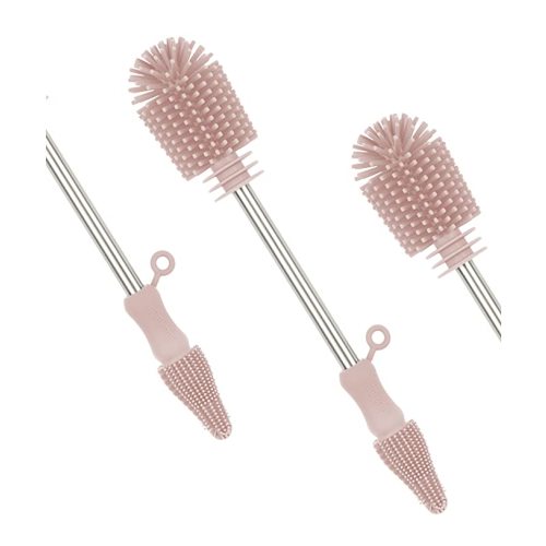 Haakaa Silicone Cleaning Brush - Baby Bottle Scrubber Brush for Breast Pump,Nipple,Breast Milk Storage Bag - Food Grade Silicone Bristles - Portable -1 Count - Blush