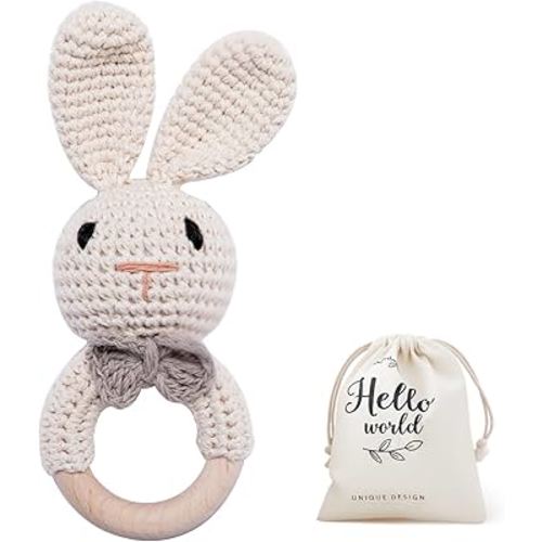 Crochet Baby Rattle, Baby Shaker Toy, Baby Rattles 0-6 Months, Handmade Newborn Toys, Easter Bunny Rattle, Animal Baby Rattle，Knitted Stuffed Animals Gifts for Boys and girs Bunny Rattle