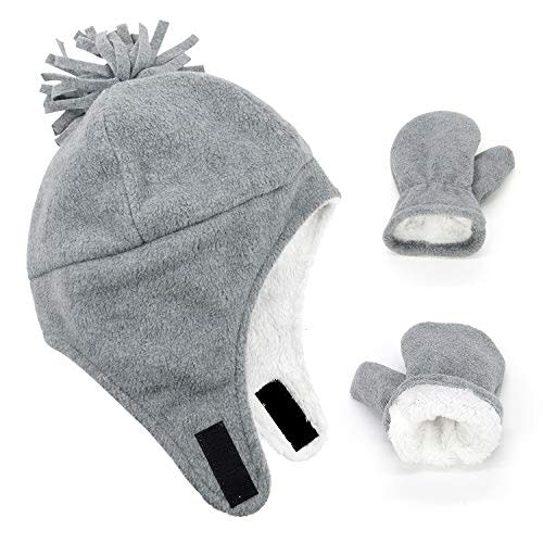 Zando Baby Winter Hat and Mitten Set Size 3M-7Y - Cute Fleece Sherpa Lined Warm Beanie for Toddler Kids Newborn Boys Girls