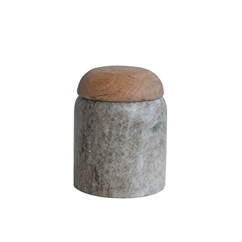 Creative Co-Op Modern Marble Canister with Wood Lid, Natural