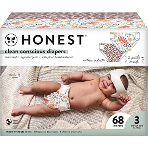 The Honest Company Clean Conscious Diapers | Plant-Based, Sustainable | Wild Thang + Flower Power | Club Box, Size 3 (16-28 lbs), 68 Count