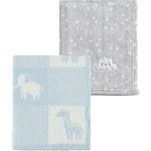 CREVENT 2Pcs 30''X40'' Cute Cozy Fluffy Warm Baby Blankets for Infants Toddlers' Bedding Crib Cot Stroller - Grey Cloud + Knit Animal Blue