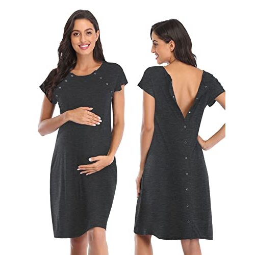 Soanhoo Women's Maternity 3 in 1 Delivery Labor Nursing Nightgown Hospital Gown Sleepwear for Breastfeeding