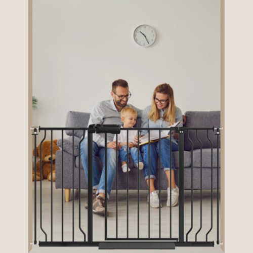 Fairy Baby 48" Extra Wide Baby Safety Gate Walk Thru Black Metal Gate