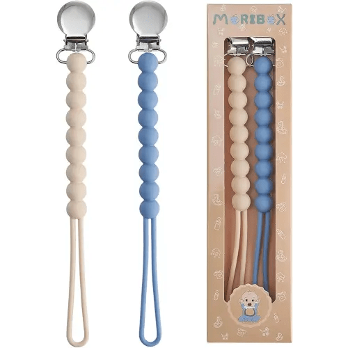 Pacifier Clip for Boys Girls - MORIBOX Paci Clip Soothie Baby Binky Holder for Shower Gift Birthday 2 Pack
