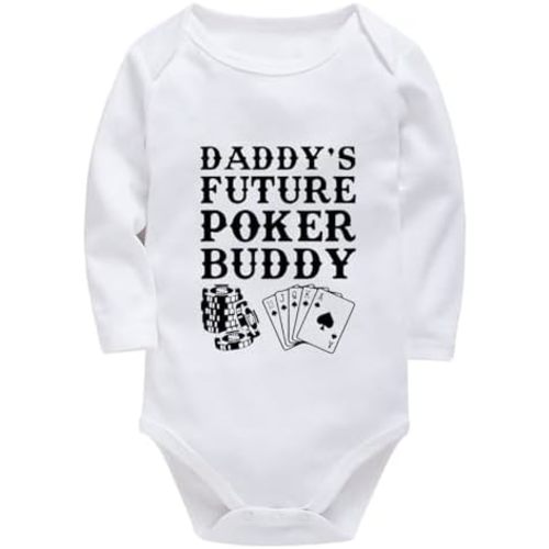 Daddy's Future Poker Buddy Newborn Romper Baby Boy Long Sleeve Baby Boy Coming Home Outfit Summer White Romper Fo