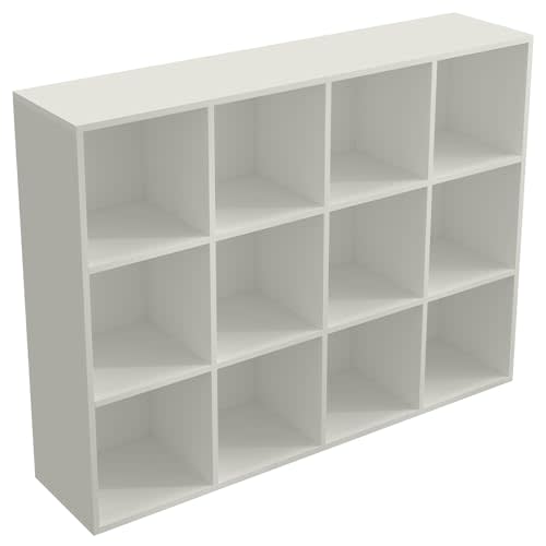 OSCHF 12-Cube Storage Shelf Bookcase - Wooden 3-Tier Floor Standing Open Bookshelf for Home and Office, Display Cabinet, Warm White