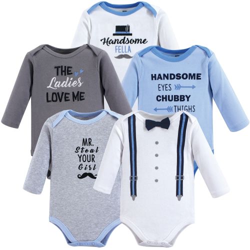 Hudson Baby Infant Boy Cotton Long-Sleeve Bodysuits 5pk, Handsome Fella