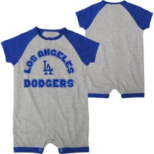 Newborn & Infant Heather Gray Los Angeles Dodgers Extra Base Hit Raglan Full-Snap Romper, 0-3 M