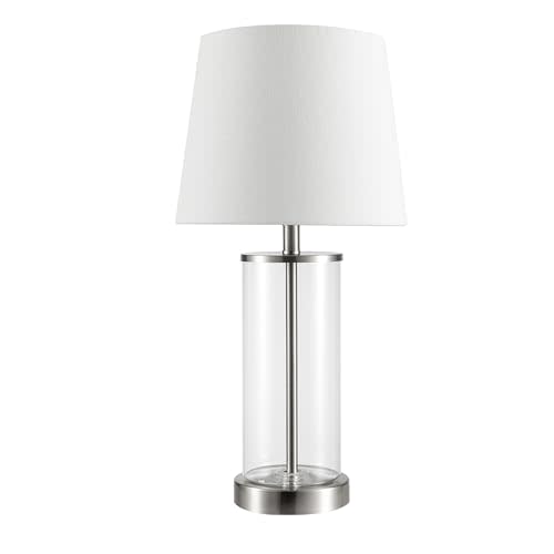Globe Electric 67155 Maya 21" Fillable Table Lamp, Clear Glass and Steel Base, White Fabric Shade