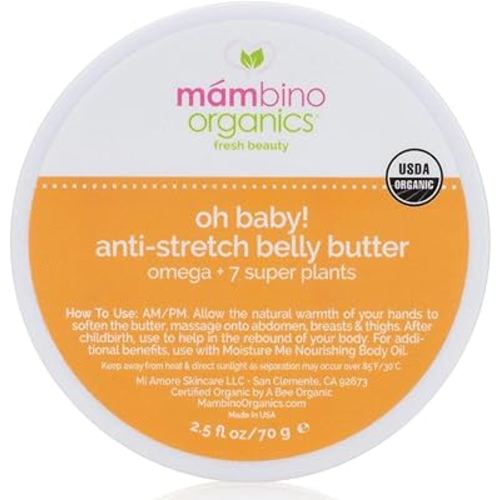 Mambino Organics Oh Baby! Belly Butter, Belly Cream with Shea Butter for Pregnancy, Minimizes Stretch Marks, Vegan, Cruelty-Free, Maternity Skin Care, 2.5 fl oz